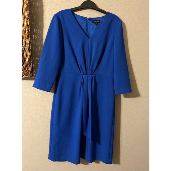 Tahari Levine Dress Cobalt Blue 6 Career Church Party 3/4 Sleeve V Neck - Picture 4 of 5